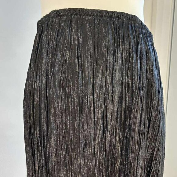 Joseph Ribkoff Metallic Crinkle Pleated Lamé Maxi Skirt Black Silver – US 16 - Picture 2 of 8